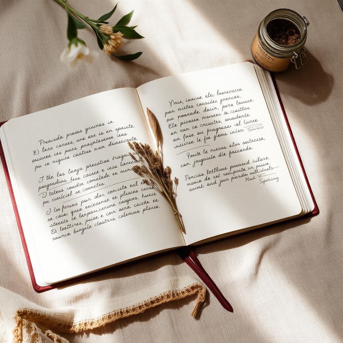 Caderno aberto com anotações sobre fragrâncias